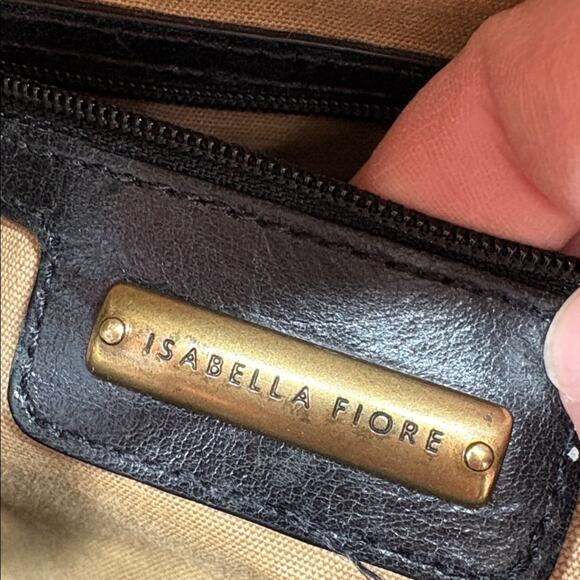 Vintage Isabella Fiore Women’s Black and Tan Leather Fabric Lattice Shoulder Bag - Picture 8 of 14